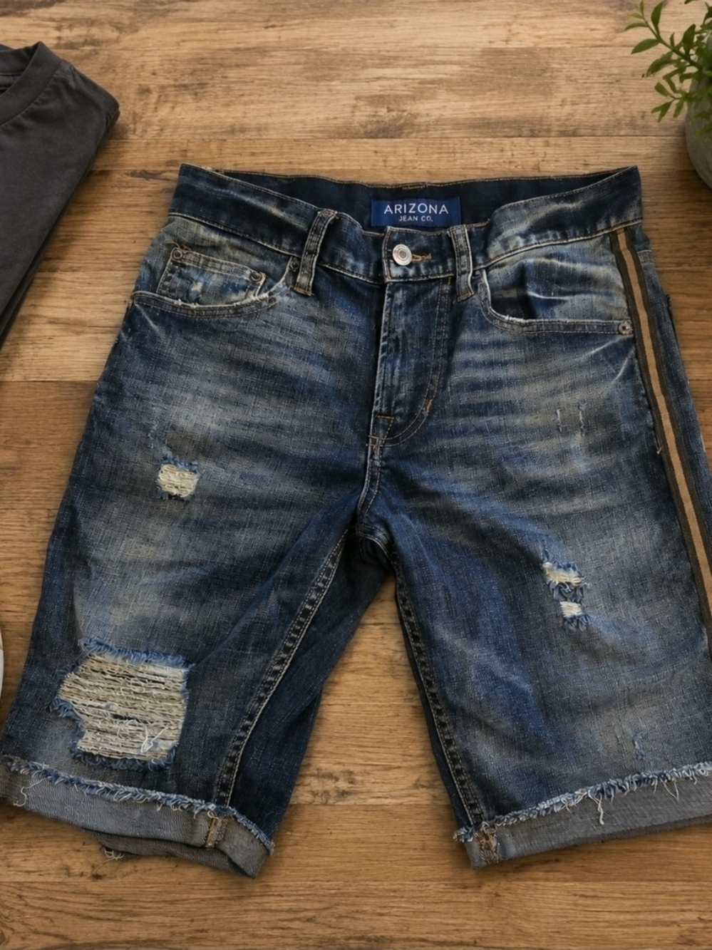 Arizona Jean Company Distressed Dark Blue Denim Shorts